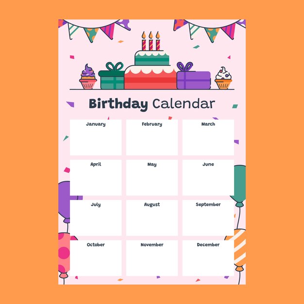 Birthday calendar template